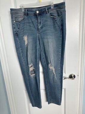 Love & Legend Distressed Straight Leg Jeans in Medium Blue